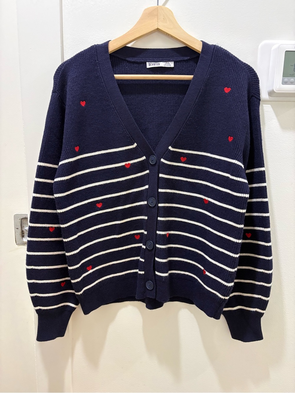SALE 🌟 DEVOTED | Navy Stripe Heart-Embroidered Button Cardigan